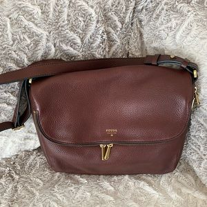 Fossil Burgundy Leather Cross Body Bag / Purse